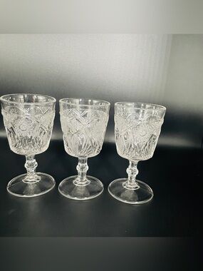Vintage EAPG McKee Jubilee #132 Goblets Radiant Daisy & Button Iris Set Of 3